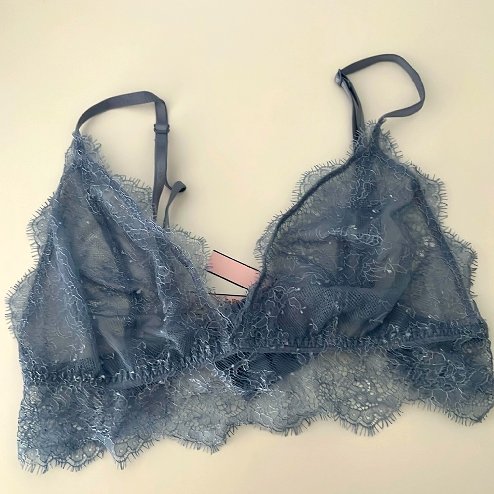 Sheer all lace bralette - new, great condition. Periwinkle/light blue color.